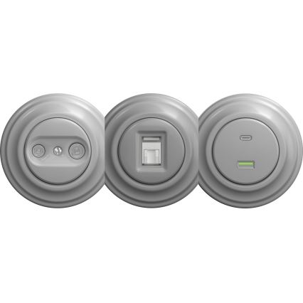 Kliklap - Tomada USB Retro A+C sem moldura cinza