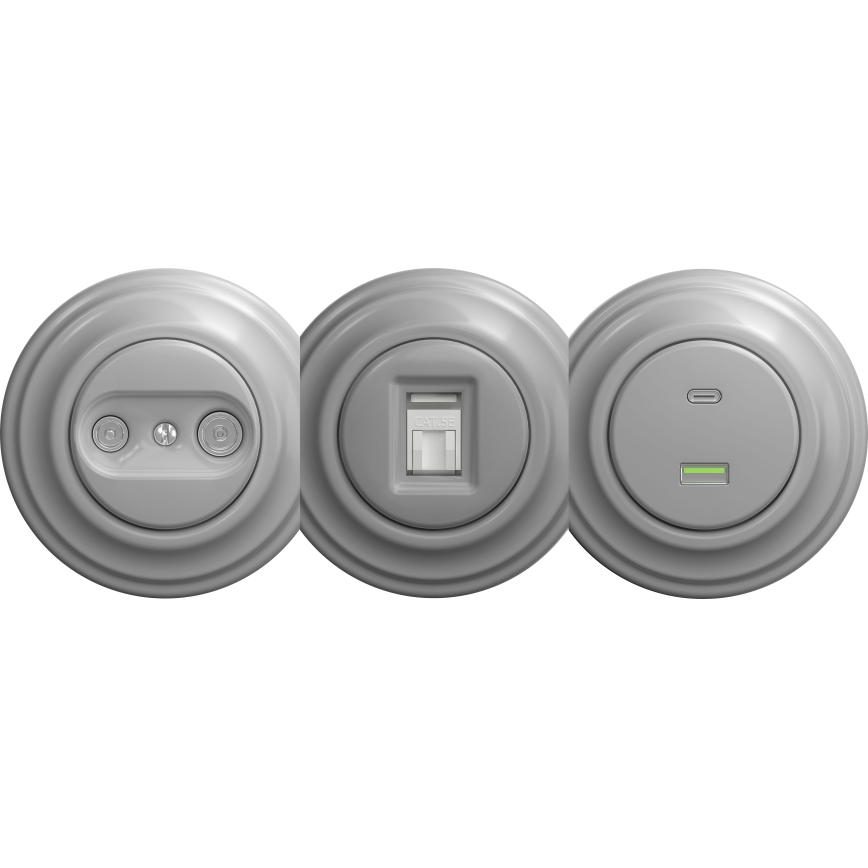 Kliklap - Tomada USB Retro A+C sem moldura cinza