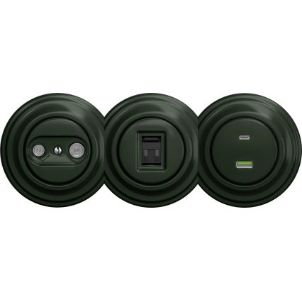 Kliklap - Tomada de antena retro TV+R (em série) sem moldura verde