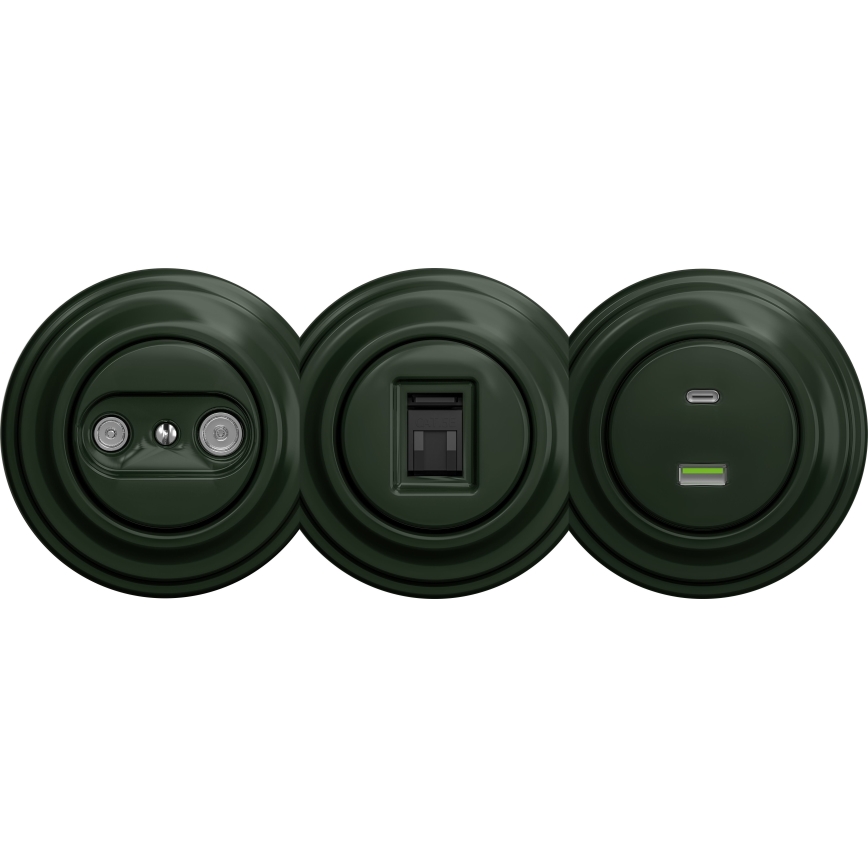 Kliklap - Tomada de antena retro TV+R (em série) sem moldura verde