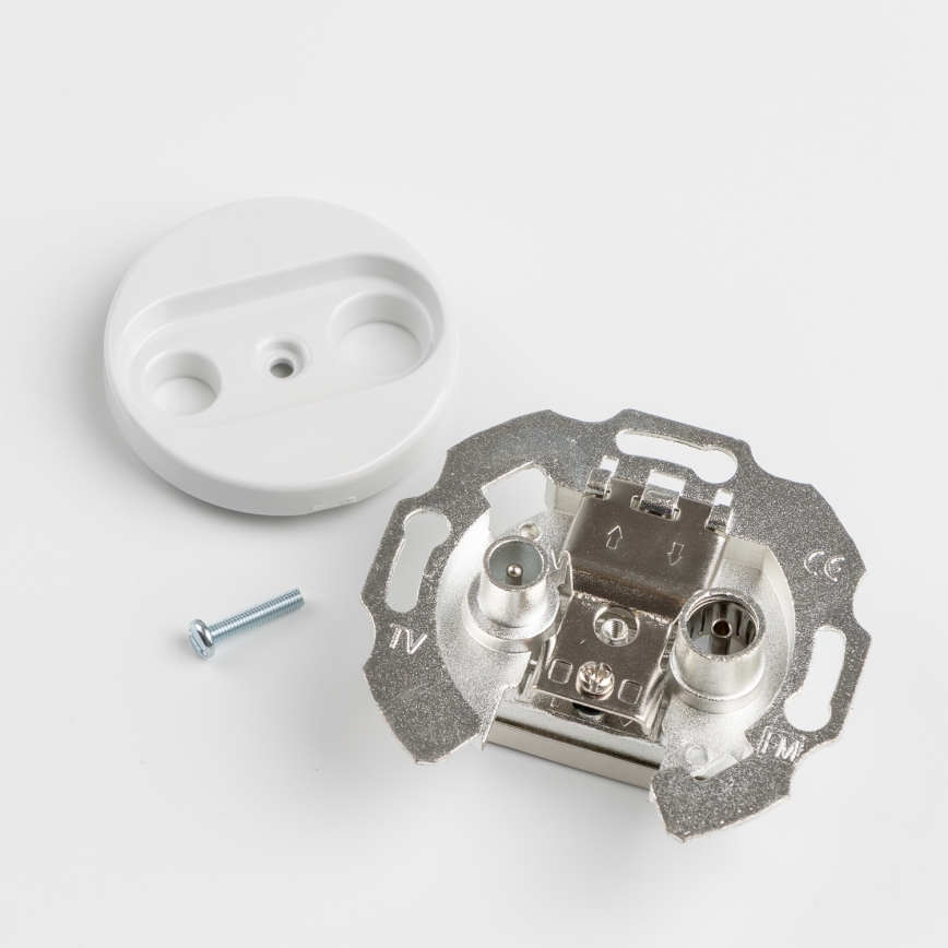 Kliklap - Tomada de antena retro para TV+R (passante) com moldura branco-neve