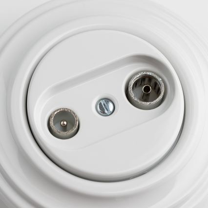 Kliklap - Tomada de antena retro para TV+R (passante) com moldura branco-neve