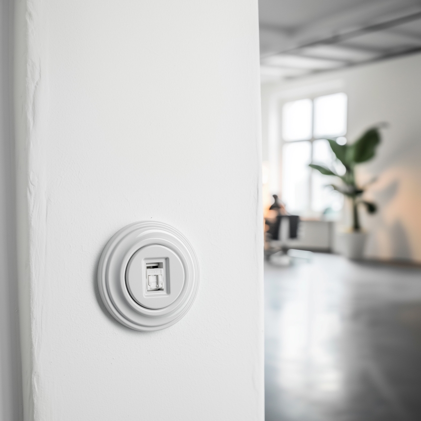 Kliklap - Tomada de dados retro com moldura em branco neve