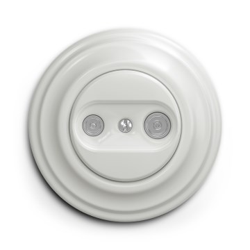 Kliklap - Tomada de parede retro TV+R (passante) com moldura em cerâmica branca