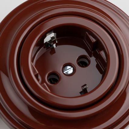 Kliklap - tomada doméstica retro com moldura SCHUKO 230V/16A castanha