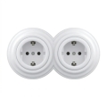 Kliklap - Tomada doméstica retro dupla com moldura SCHUKO 230V, branco neve