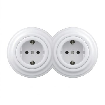 Kliklap - Tomada doméstica retro dupla com moldura SCHUKO 230V, branco neve