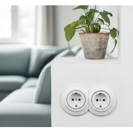Kliklap - Tomada doméstica retro dupla com moldura SCHUKO 230V, branco neve