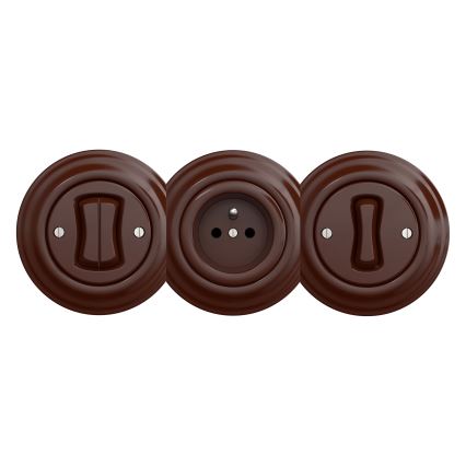 Kliklap - Tomada doméstica retro sem moldura SCHUKO 230V/16A, castanha