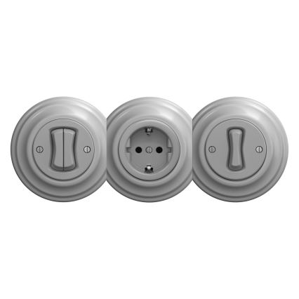 Kliklap - Tomada doméstica retro sem moldura SCHUKO 230V/16A cinzenta