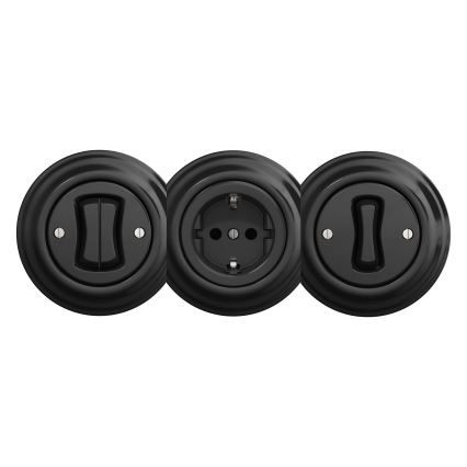 Kliklap - Tomada doméstica retro sem moldura SCHUKO 230V/16A preta