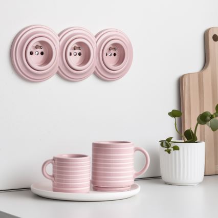 Kliklap - Tomada doméstica retro tripla com moldura 230V rosa vintage