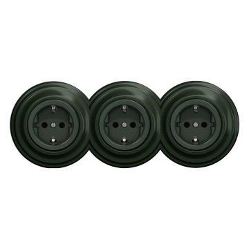 Kliklap - Tomada doméstica retro tripla com moldura SCHUKO 230V verde