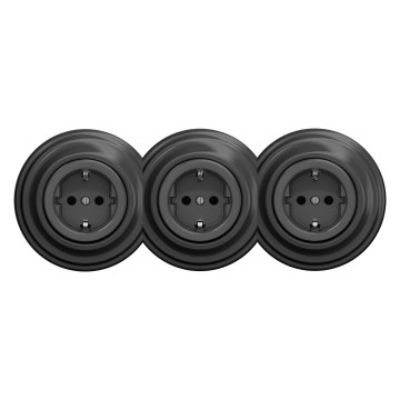 Kliklap - Tomada doméstica tripla estilo retro com moldura SCHUKO 230V antracite