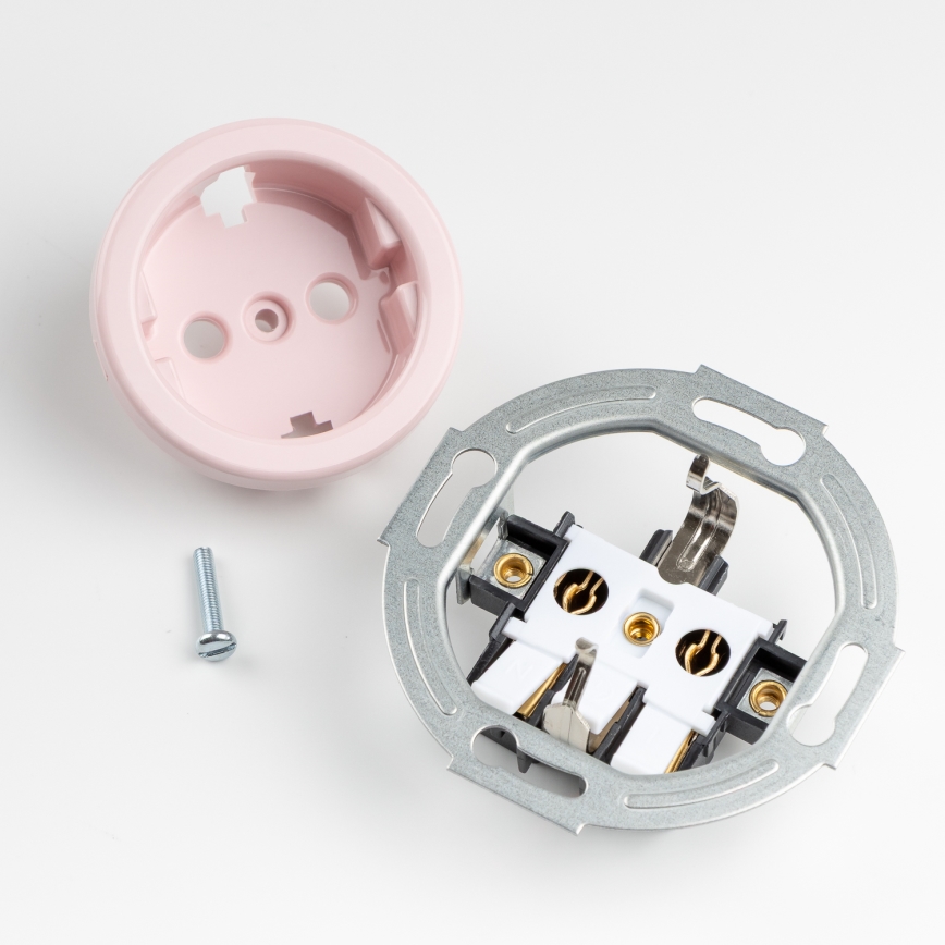 Kliklap - Tomada doméstica tripla retro com moldura SCHUKO 230V rosa vintage