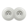 Kliklap - Tomada dupla retro doméstica com moldura, 230V, cerâmica branca