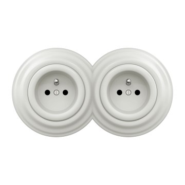 Kliklap - Tomada dupla retro doméstica com moldura, 230V, cerâmica branca