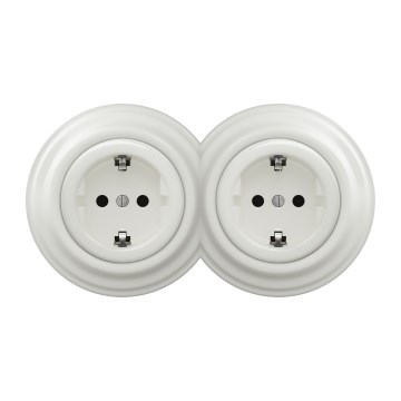 Kliklap - Tomada dupla retro doméstica com moldura SCHUKO 230V/16A em cerâmica branca