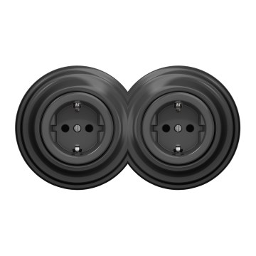 Kliklap - Tomada dupla retro doméstica com moldura SCHUKO 230V antracite