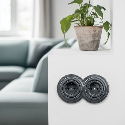 Kliklap - Tomada dupla retro doméstica com moldura SCHUKO 230V antracite