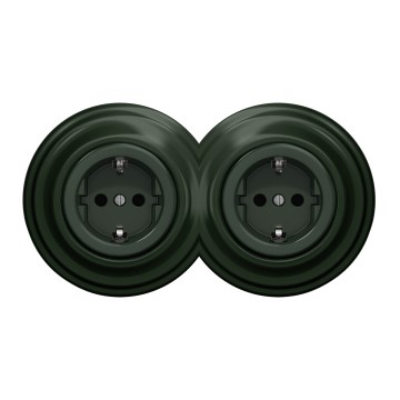 Kliklap - Tomada dupla retro doméstica com moldura SCHUKO 230V, verde