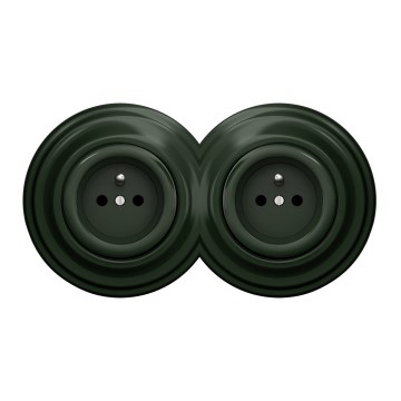 Kliklap - Tomada dupla retro para uso doméstico com moldura 230V verde