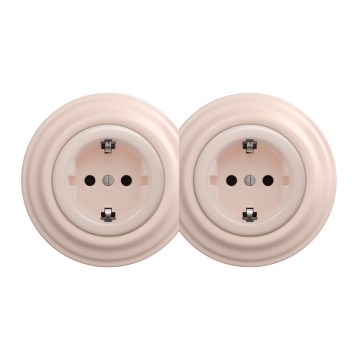 Kliklap - Tomada dupla retro para uso doméstico com moldura SCHUKO 230V/16A, rosa antiga