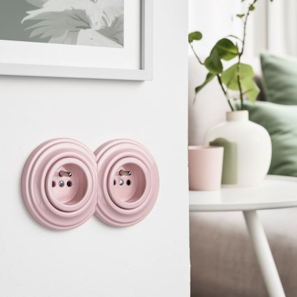 Kliklap - Tomada dupla retro residencial com moldura 230V rosa antigo