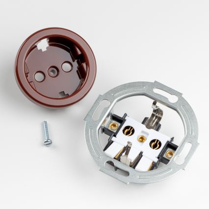 Kliklap - Tomada dupla retro residencial com moldura SCHUKO 230V castanha
