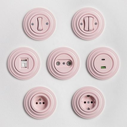 Kliklap - Tomada retro de antena TV+R (terminal) com moldura em rosa antigo