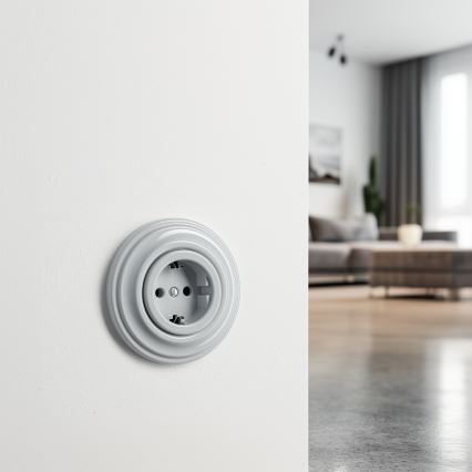 Kliklap - Tomada retro doméstica com moldura SCHUKO 230V/16A cinzenta