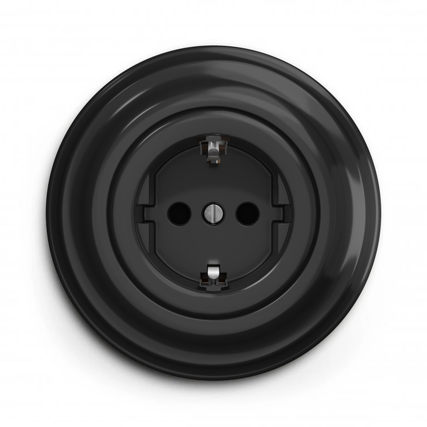 Kliklap - Tomada retro doméstica com moldura SCHUKO 230V/16A preta