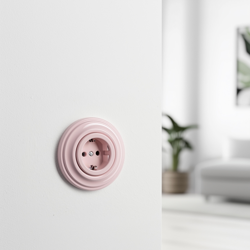 Kliklap - Tomada retro doméstica com moldura SCHUKO 230V/16A rosa vintage