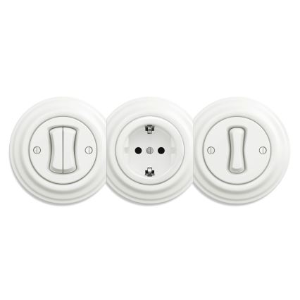Kliklap - Tomada retro doméstica SCHUKO 230V/16A sem moldura em cerâmica branca
