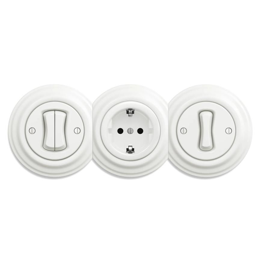 Kliklap - Tomada retro doméstica SCHUKO 230V/16A sem moldura em cerâmica branca