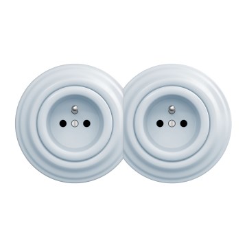 Kliklap - Tomada retro dupla com moldura 230V azul