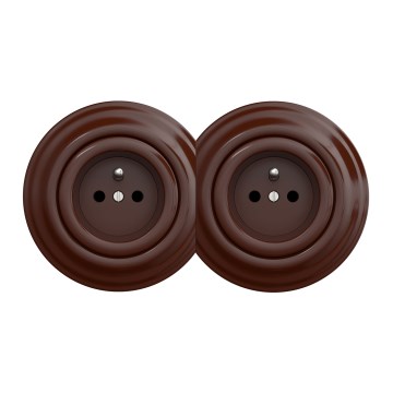 Kliklap - Tomada retro dupla com moldura 230V castanha