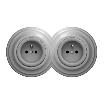 Kliklap - Tomada retro dupla com moldura 230V cinzenta