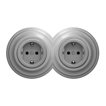 Kliklap - Tomada retro dupla doméstica com moldura SCHUKO 230V cinzenta