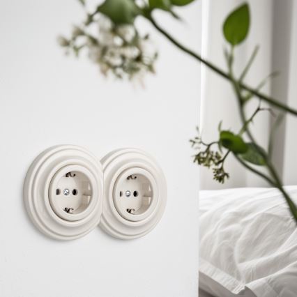 Kliklap - Tomada retro dupla para uso doméstico com moldura SCHUKO 230V/16A, bege