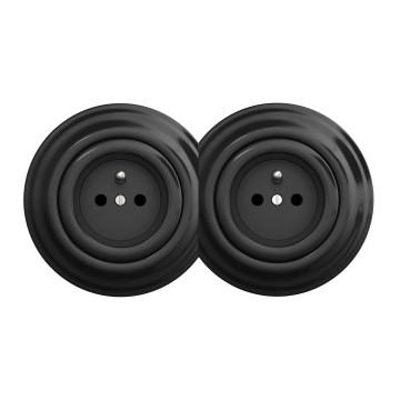 Kliklap - Tomada retro dupla residencial com moldura n.º 1, preta