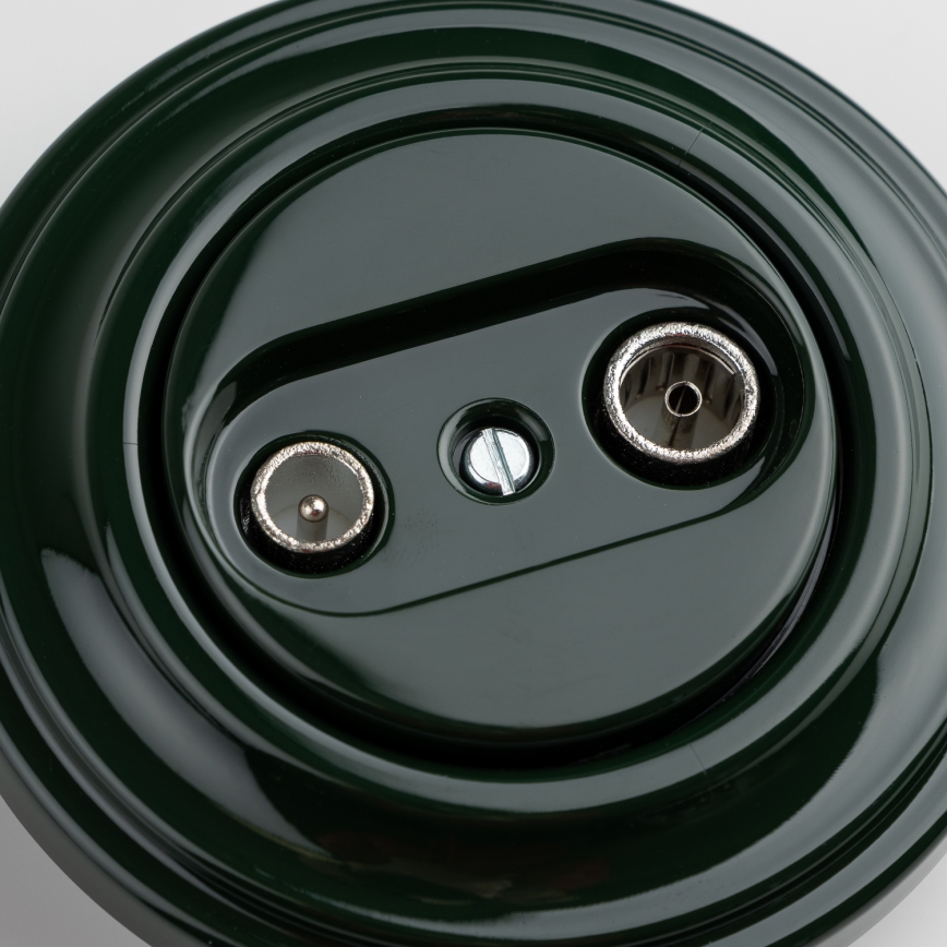 Kliklap - Tomada retro para TV+R (passante) com moldura verde