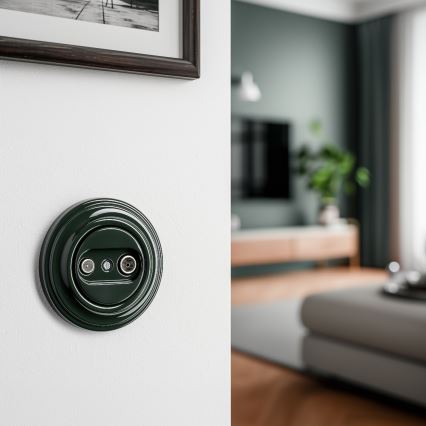 Kliklap - Tomada retro para TV+R (passante) com moldura verde