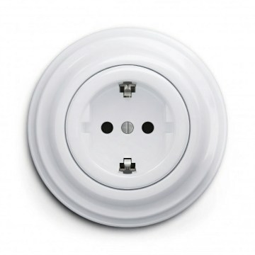 Kliklap - Tomada retrô residencial com moldura SCHUKO 230V/16A branco neve