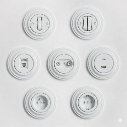 Kliklap - Tomada retrô residencial com moldura SCHUKO 230V/16A branco neve