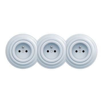 Kliklap - Tomada retro tripla doméstica com moldura, 230V, azul