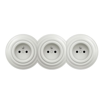 Kliklap - Tomada retro tripla para uso doméstico com moldura, 230 V, cerâmica branca