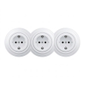 Kliklap - Tomada tripla doméstica de estilo retro com moldura SCHUKO 230V, branco neve