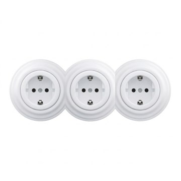 Kliklap - Tomada tripla doméstica de estilo retro com moldura SCHUKO 230V, branco neve