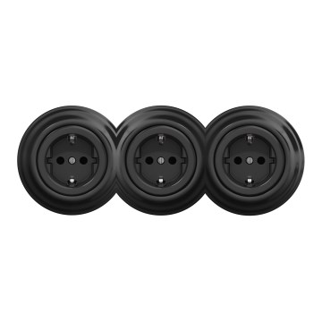 Kliklap - Tomada tripla retro doméstica com moldura SCHUKO 230V preta